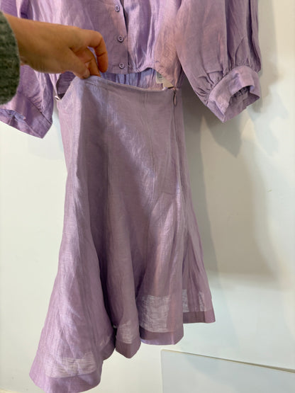 Vestido corto lino malva abertura