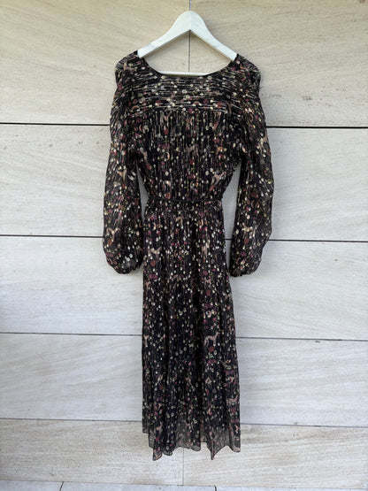 SANDRO. Vestido largo seda semitransparente. T 38