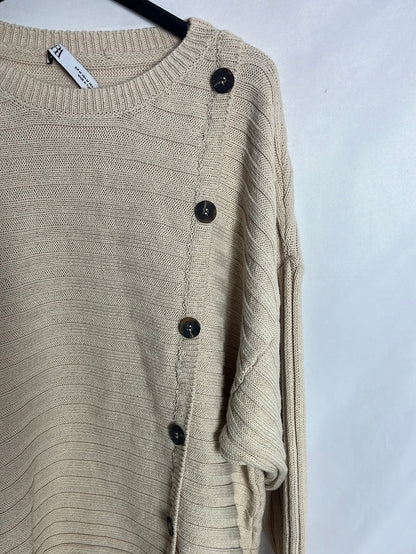 ZARA. Beige buttoned sweater, size M