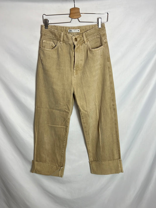 ZARA. Denim beige oscuro dobladillo T. 36
