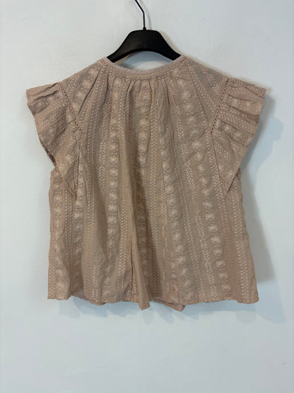 ZARA. Top beige bordado