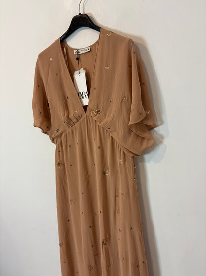 ZARA. Vestido gasa detalles lentejuelas