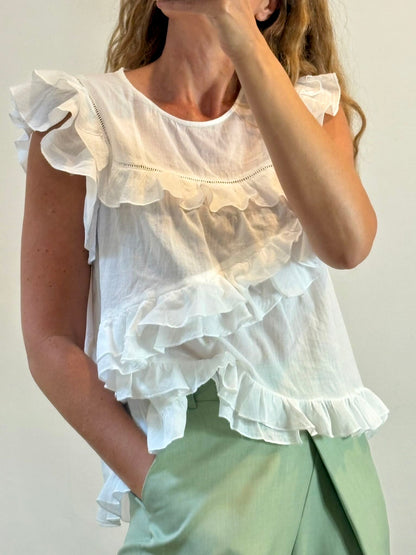 BIMBA Y LOLA. Blusa blanca volantes