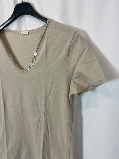 CHOCOLATE PREPPY. Camiseta algodón beige. T M