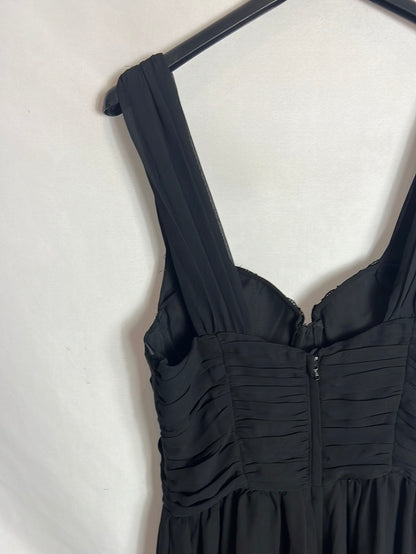 H&M. Vestido negro largo detalle lencero. T 38
