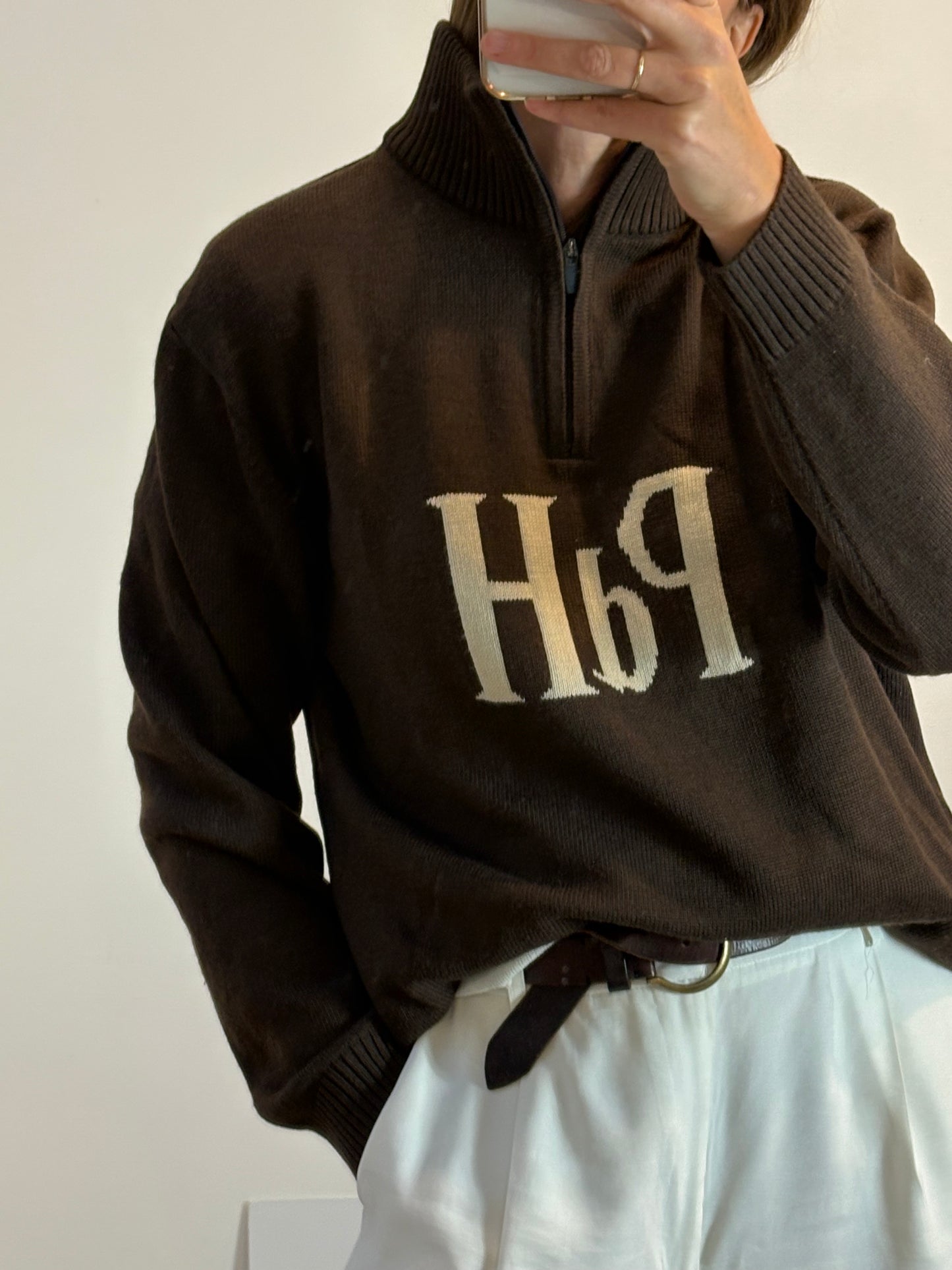 PEDRO DEL HIERRO. Jersey logo marrón lana