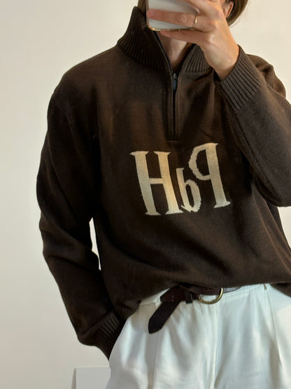 PEDRO DEL HIERRO. Jersey logo marrón lana