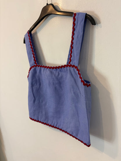 VOLANDA. Total look top y falda lino morado
