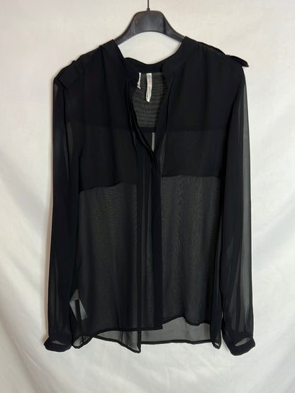 MANGO. Blusa negra semi transparente. T M