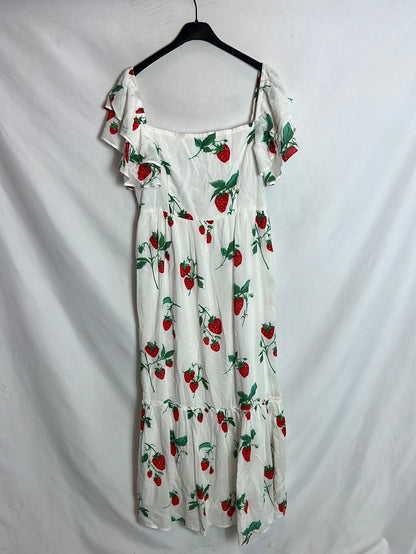 CASTAÑO DE INDIAS. Vestido largo blanco estampado. T S