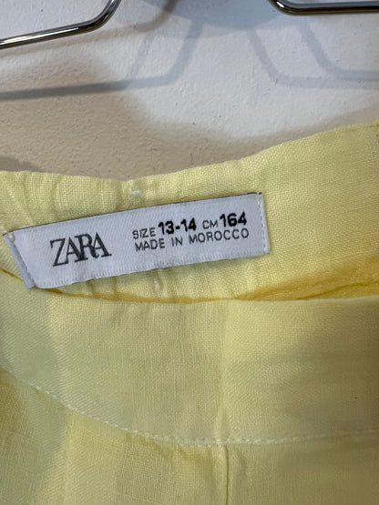 ZARA. Pastel yellow pleated linen trousers. Size 13-14 years (S)