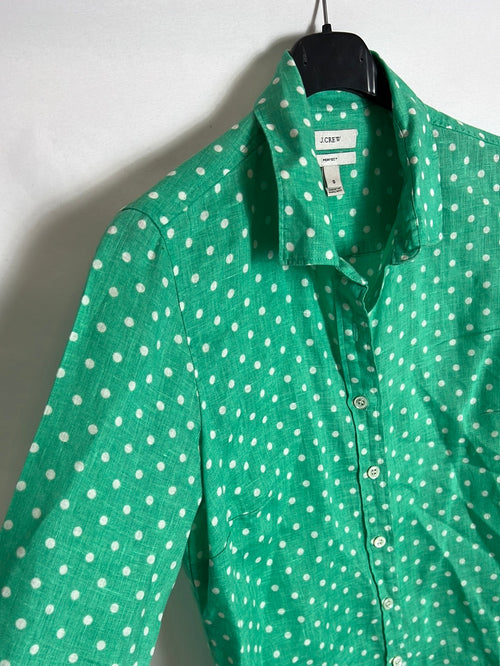 J CREW. Camisa Lino verde lunares. T XS