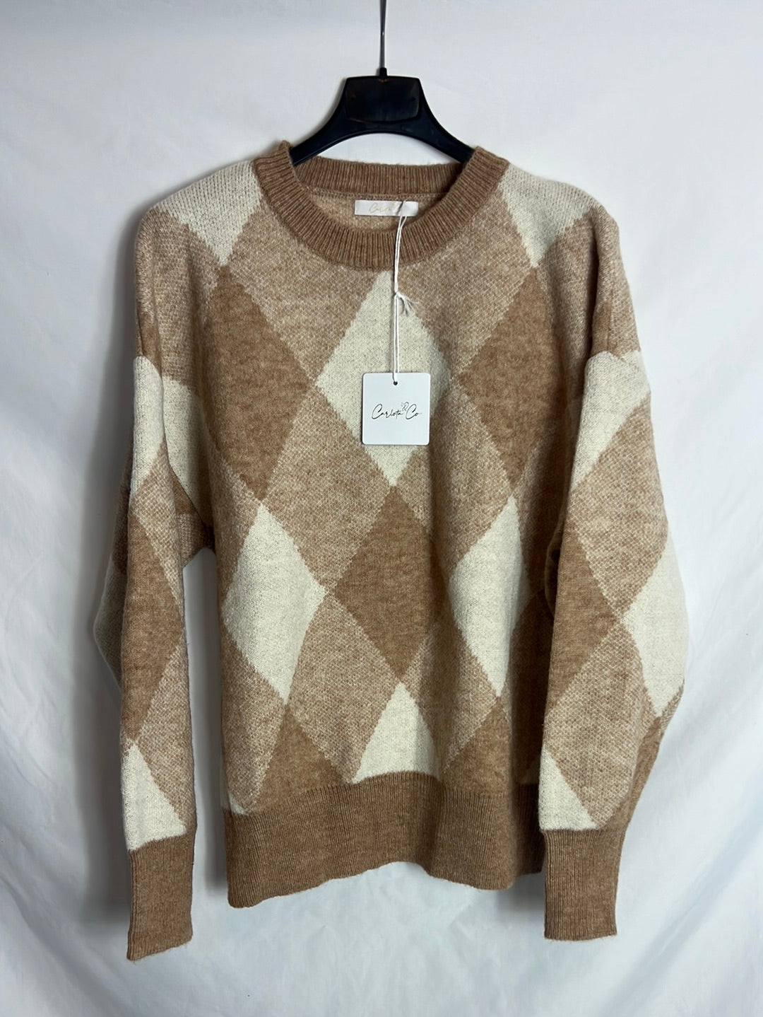 CARLOTA &amp; CO. Camel diamond-print sweater. YOU (M)