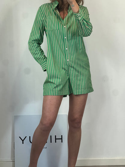 BALZAC PARIS. Green striped jumpsuit, size 38