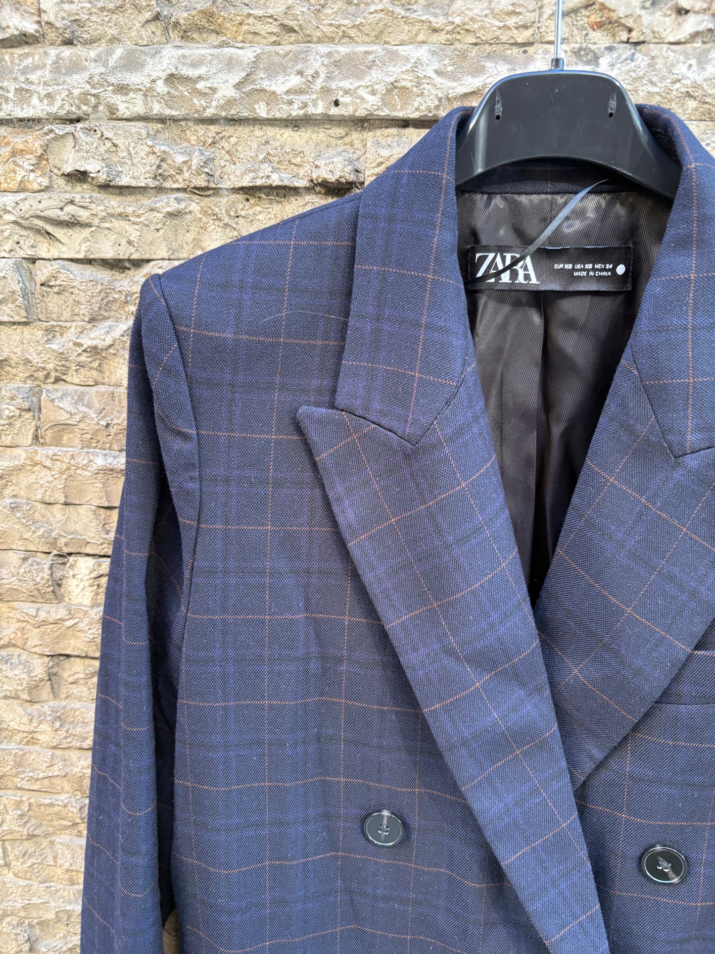 ZARA. Blazer azul marino cuadros