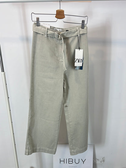 ZARA. Gray denim culottes with belt. TS