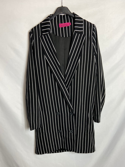 BOOHOO. Vestido/blazer negro rayas T.36