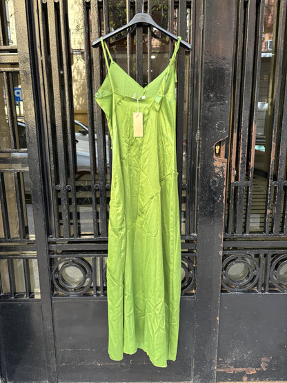GALA & PARFOIS. Vestido largo verde satinado