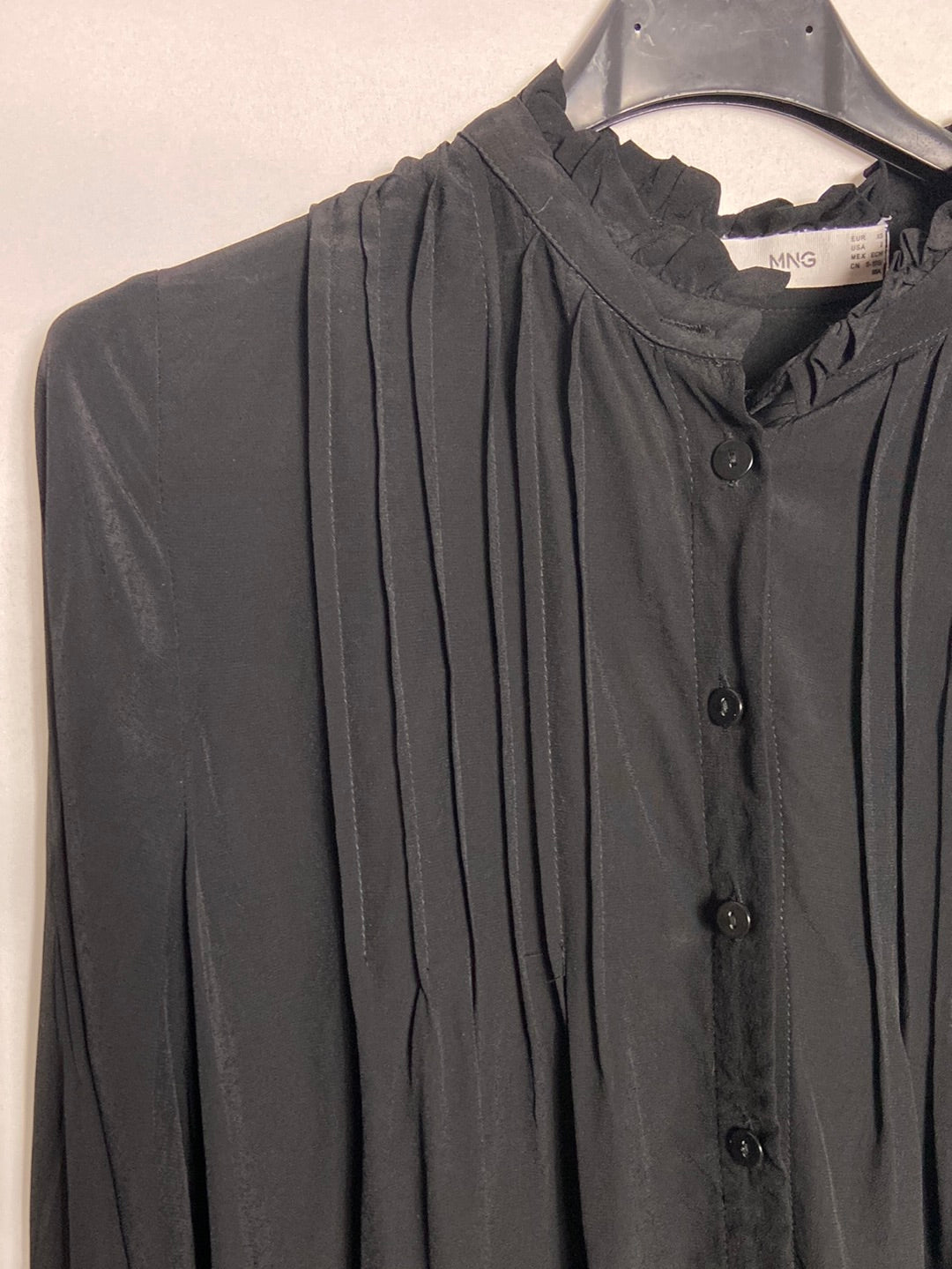 MANGO. Black semi-sheer blouse S.XS