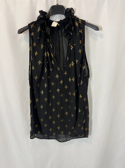 H&M. Top negro estampado dorados. T 34