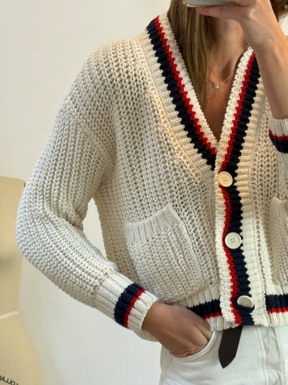 ZARA. Chaqueta punto beige rayas