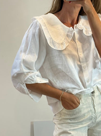 ZARA. Blusa blanca lino cuello amplio