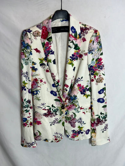 ZARA. Floral printed texture blazer. T XS