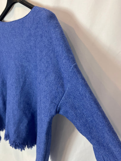 OTRAS. Jersey azul  jaspeado flecos. T S