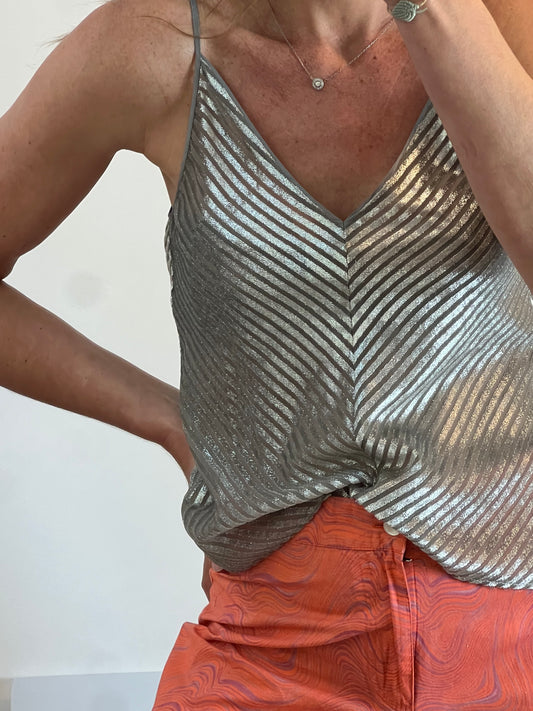 FORTE FORTE. Top plateado textura rayas T.u(s)