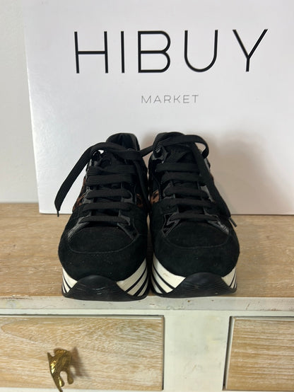 HOGAN. Black sneakers with animal print logo. Size 39