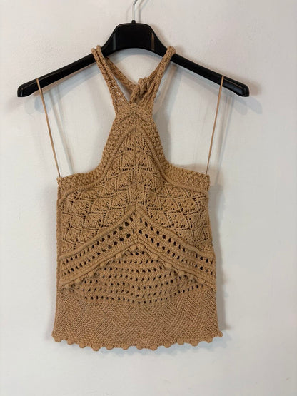 ZARA. Top beige croché halter