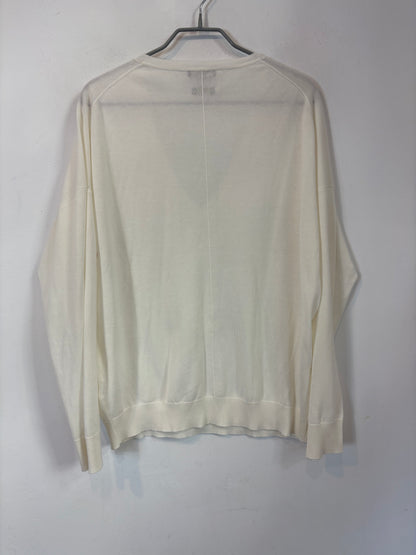 MASSIMO DUTTI. Jersey blanco algodón cuello pico