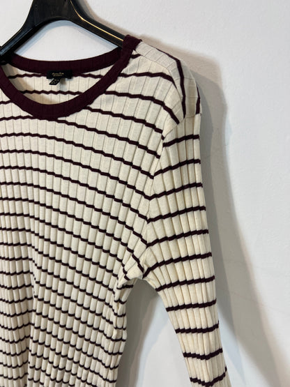 MASSIMO DUTTI. Top canalé manga larga rayas. T M