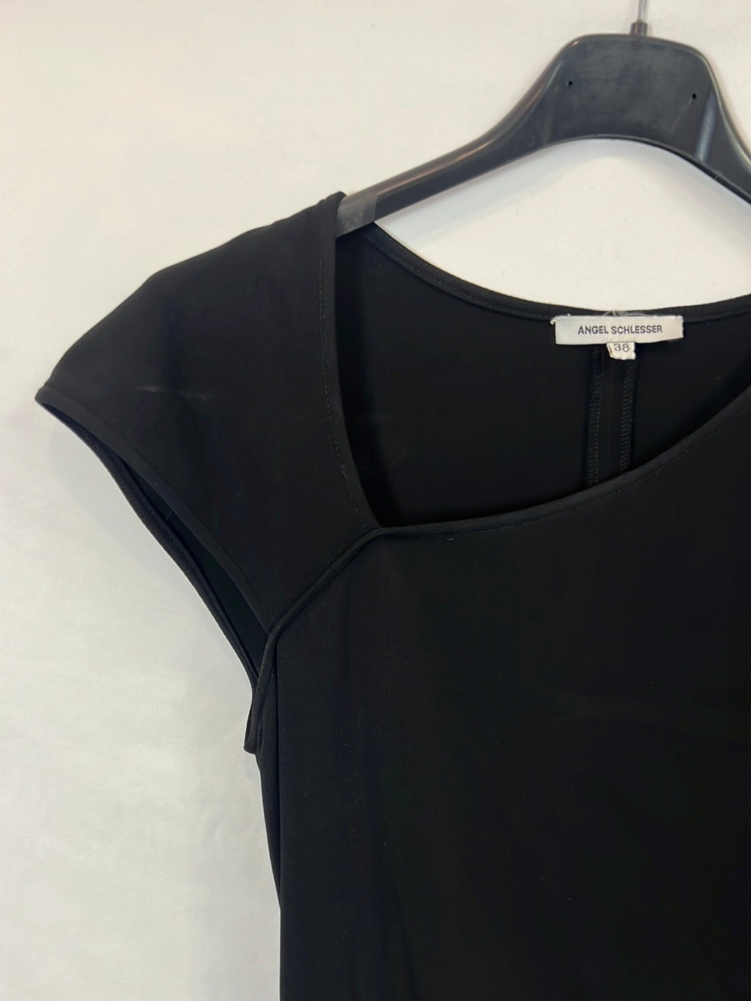 ANGEL SCHLESSER. Asymmetrical black midi dress. T 38i