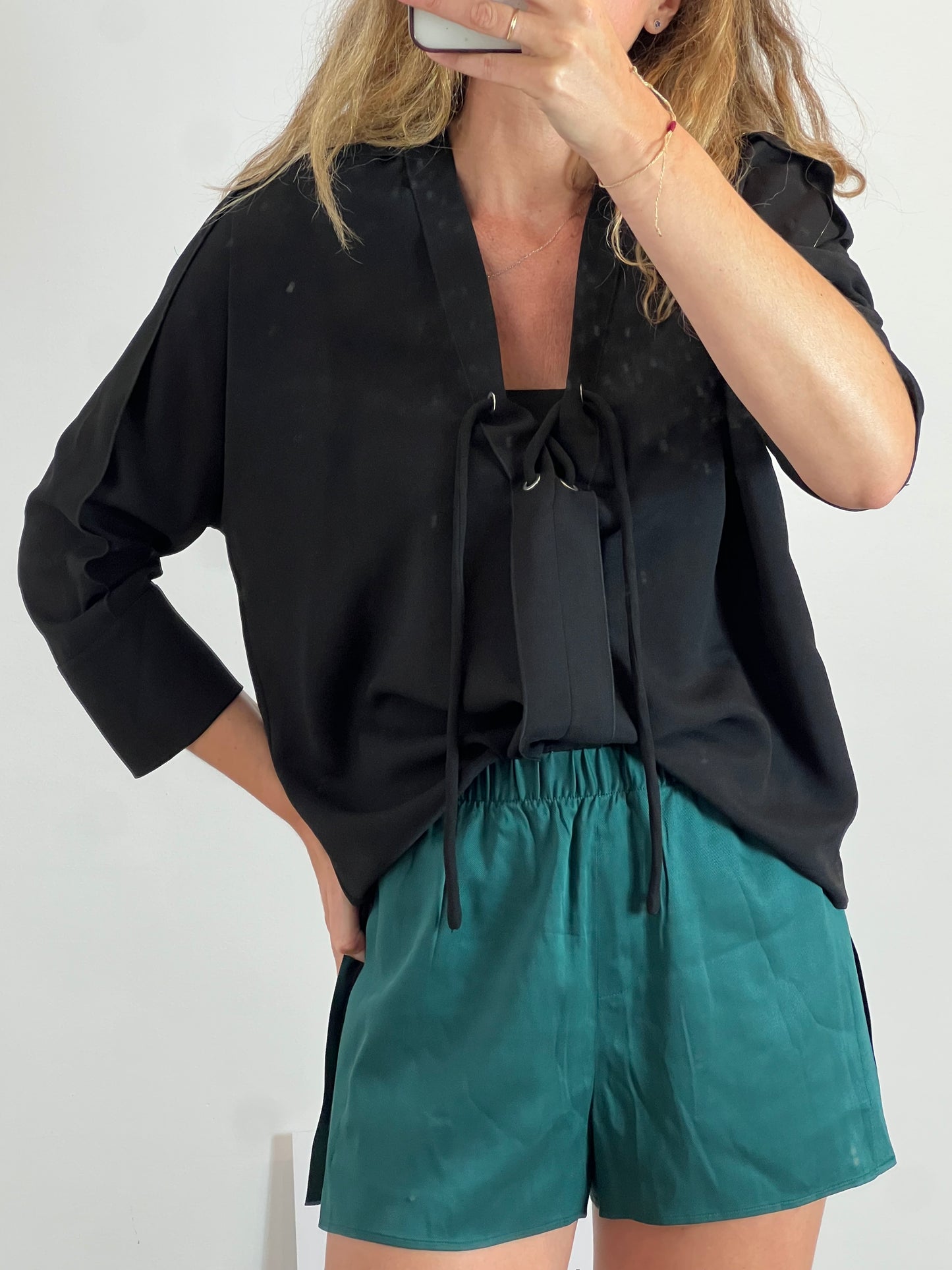 IRO. Flowing black blouse with neckline detail. Size 38