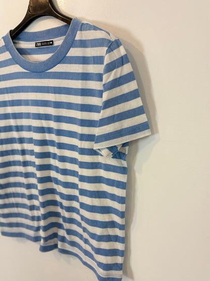 ZARA. Camiseta azul rayas. T M
