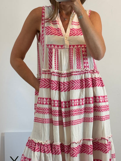 JOT. Vestido detalles bordado rosa. T M