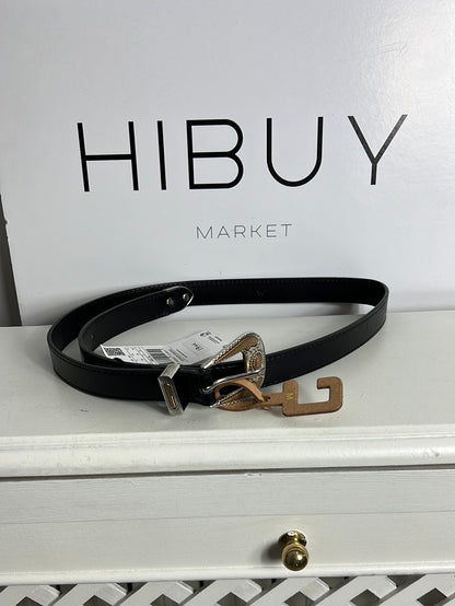 MANGO. Black belt with two-tone buckle. TM