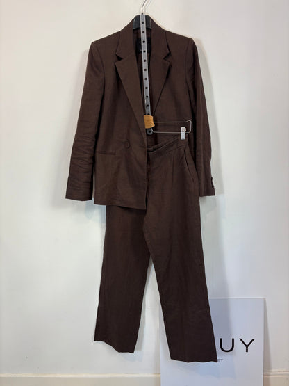 MANGO.  Traje de chaqueta lino marrón