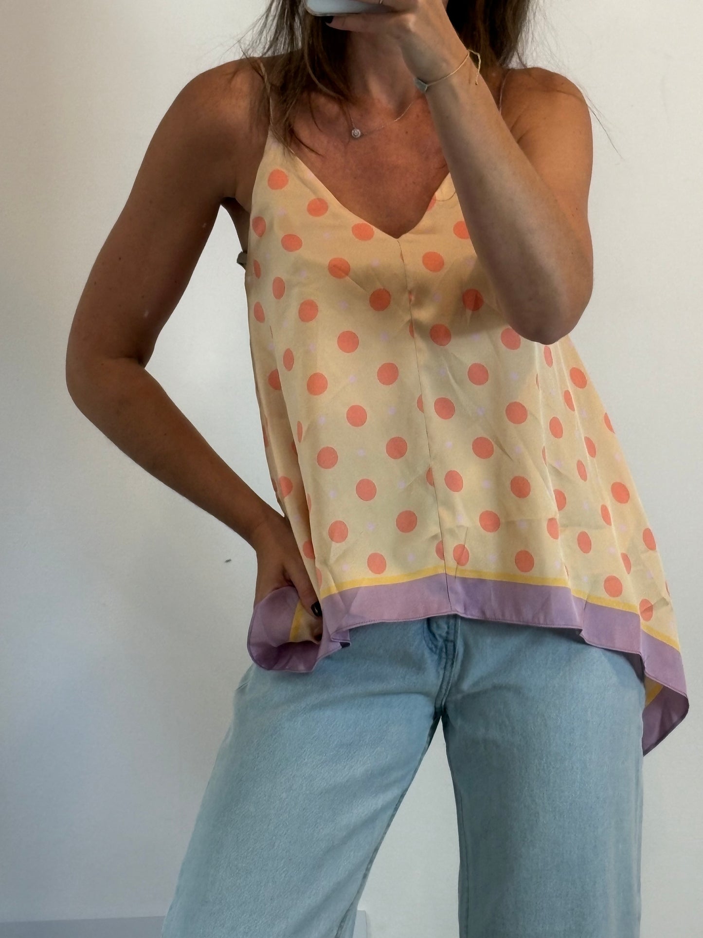 ZARA. Satin polka dot top with crossover back. TS