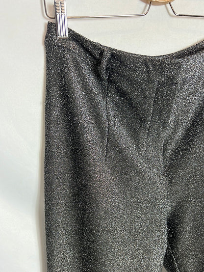 UTERQÜE. Pantalón gris purpurina. T M