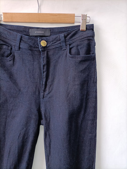 UTERQÜE. Pantalón denim volantes T.38