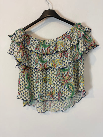 ZARA. Top volantes estampado. T S