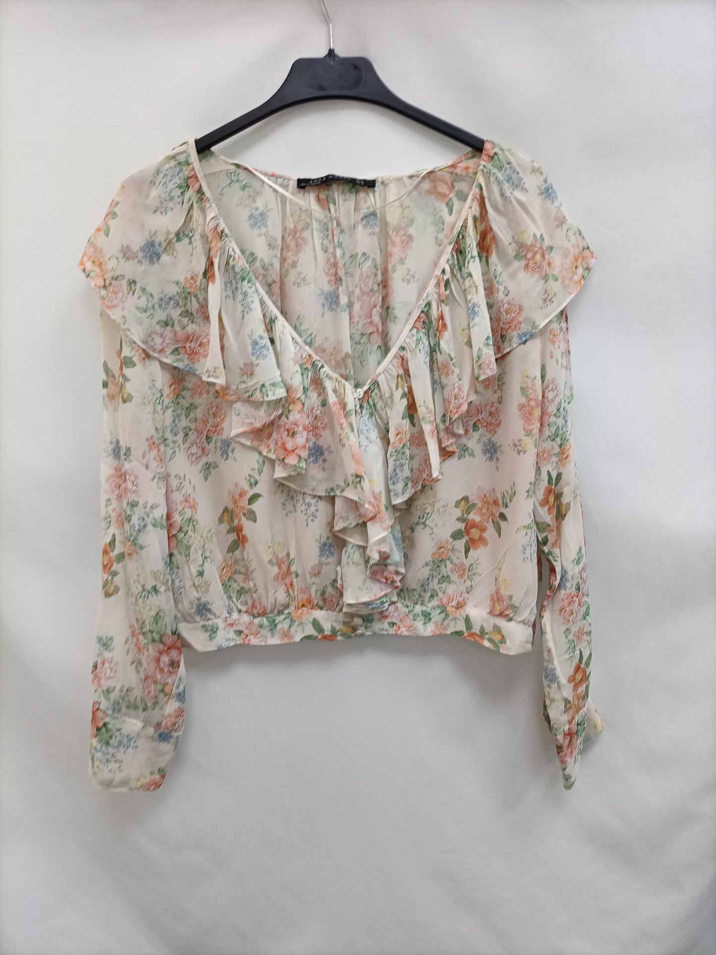 ZARA.Blusa beige flores T.XL