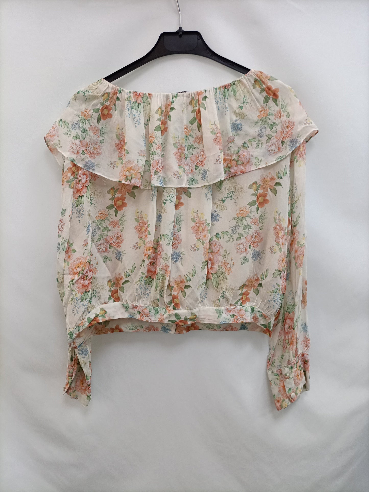 ZARA.Blusa beige flores T.XL