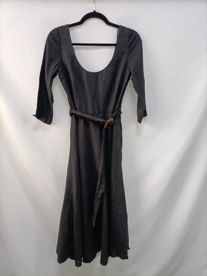 ZARA. Vestido midi lino negro T. M