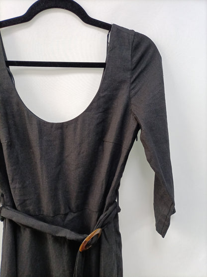 ZARA. Vestido midi lino negro T. M