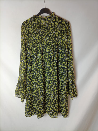 STRADIVARIUS. Black honeycomb print dress. TM