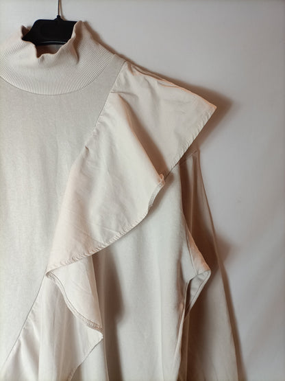 ZARA. Vestido beige volante T.xs/s