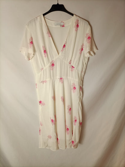 SAMOE SAMSOE. Vestido blanco flores rosas. T M/L